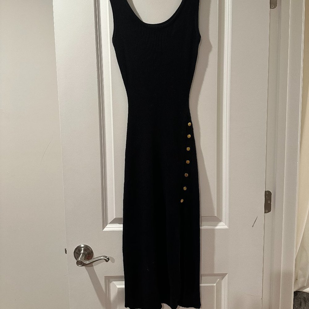 Windsor Black Ribbed Dress Gold Button Detail Size Large